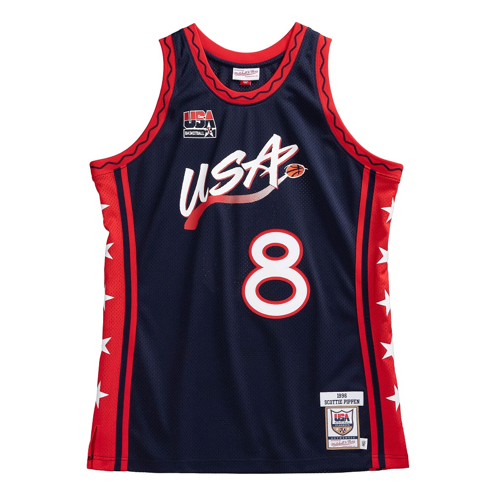 SCOTTIE PIPPEN MITCHELL AND NESS 1992 'DREAM TEAM' USA BASKETBALL NAME AND  NUMBER T-SHIRT- MENS NAVY BLUE