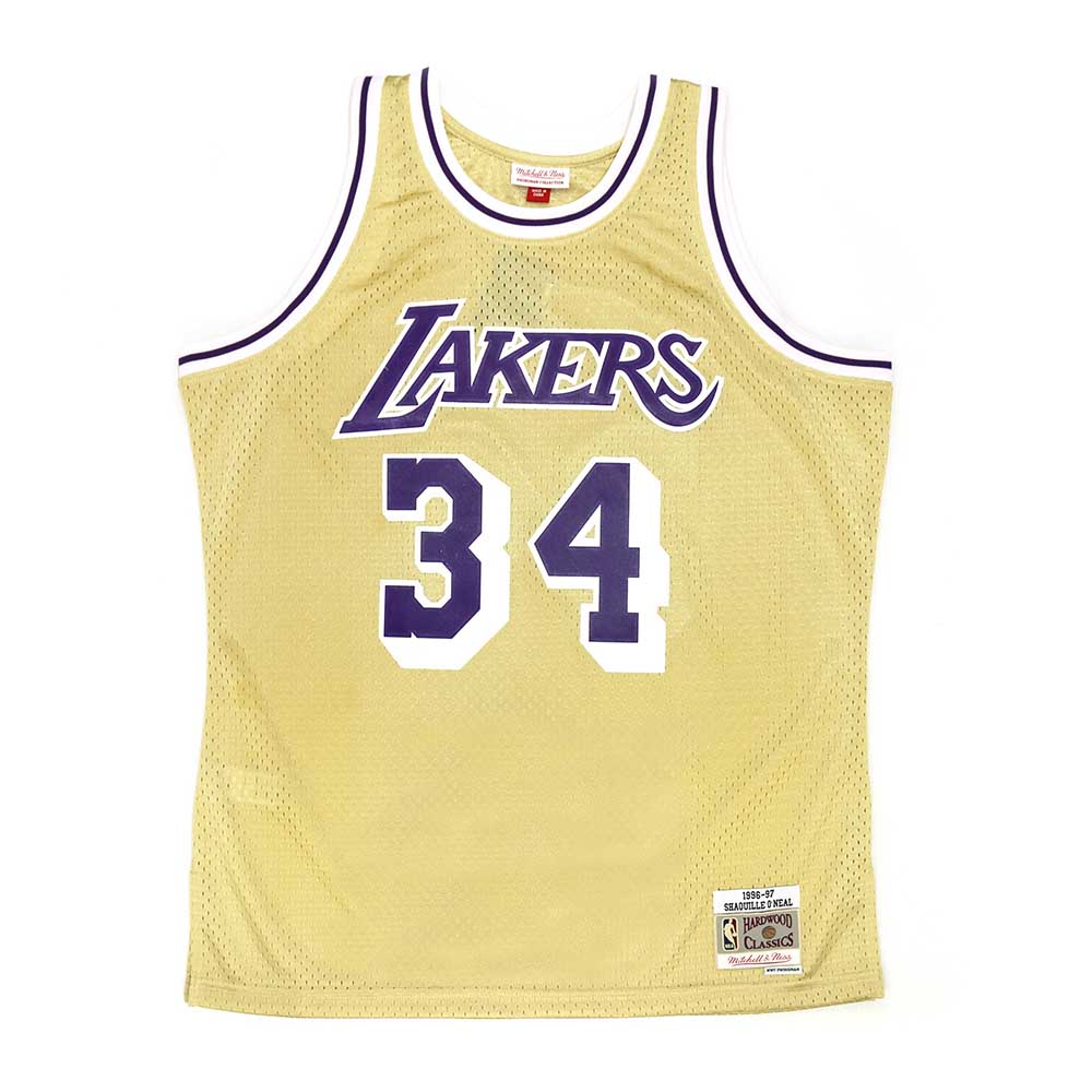 Los Angeles Lakers Shaquille O Neal Hardwood Classics 1997 Gold Swingman Jersey