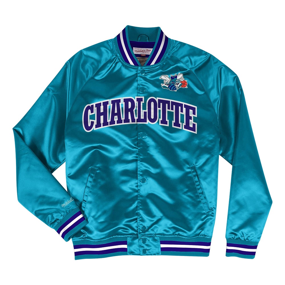 NBA Charlotte Hornets Hardwood Classic light weight Mitchell & Ness Mens  Blue Satin Jacket