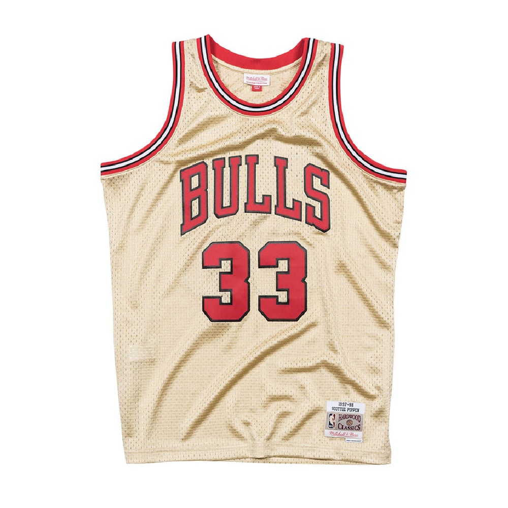 Mitchell & Ness, Shirts, Chicago Bulls Retro Scottie Pippen Jersey  Swingman Gold Black Red White