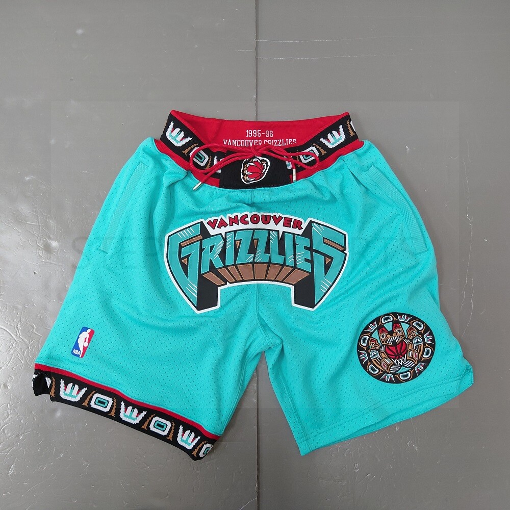 Retro 95 96 Memphis Grizzlies Basketball Shorts Stitched Green